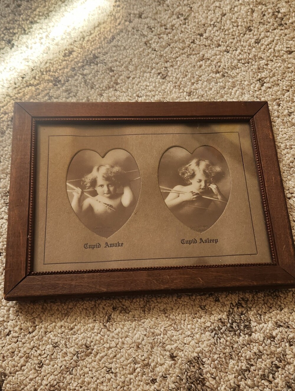 Vintage Framed Cupid Awake And Cupid Asleep